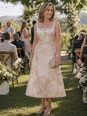 Kay Unger Floral Jacquard Midi Dress Size 8